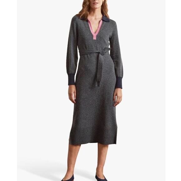 Boden Harriet Knitted Pink Blue Gray Wool Blend Midi Dress Size 10R - Picture 2 of 6